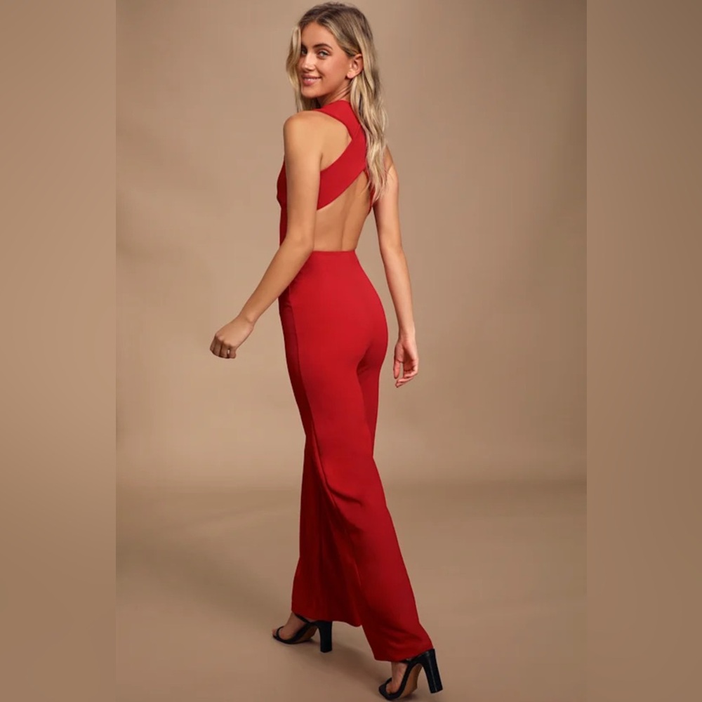 Lulus - Thinking Out Loud Red Backless Jumpsuit - Size: S